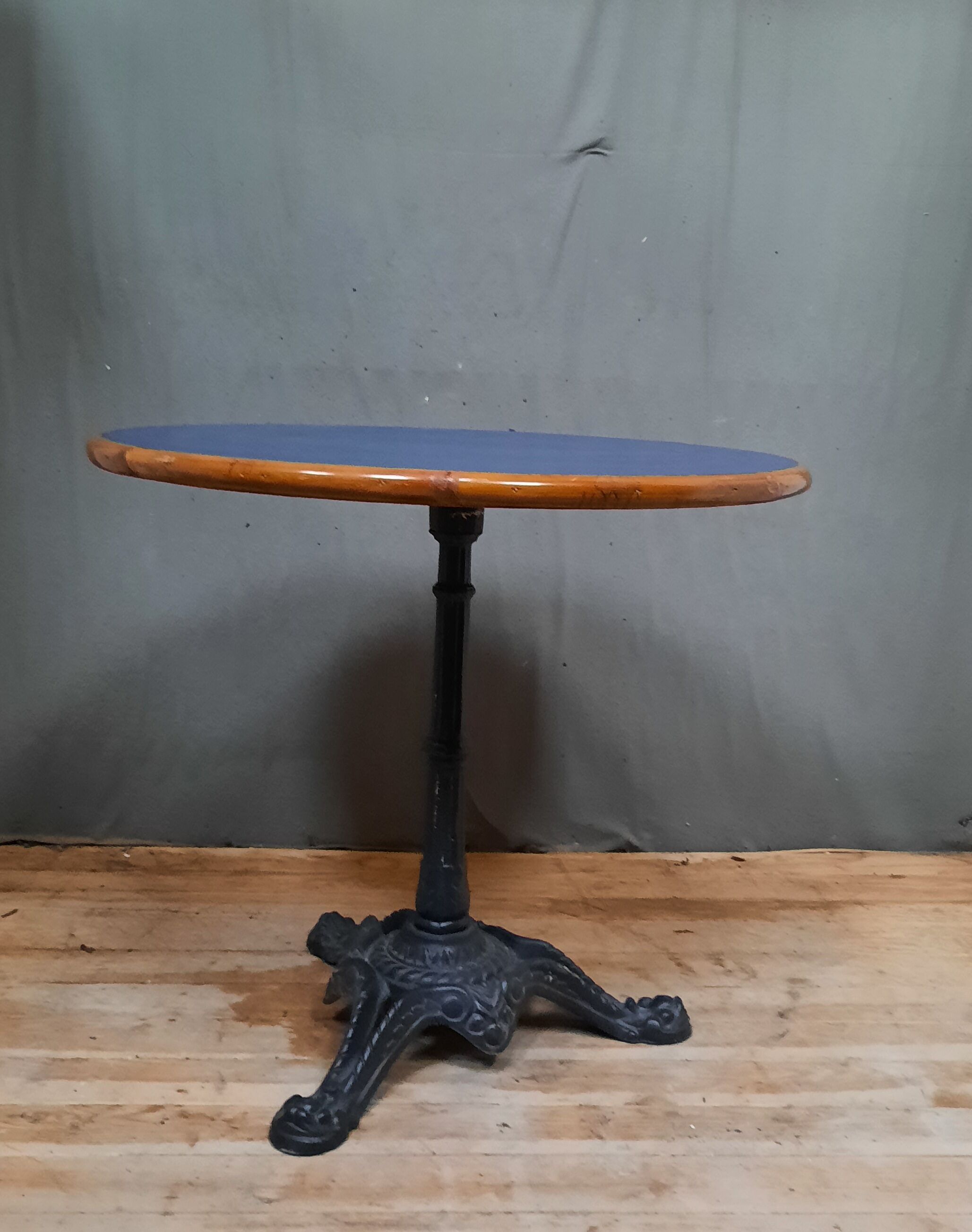 Bistro table round wooden top covered with plastiqye