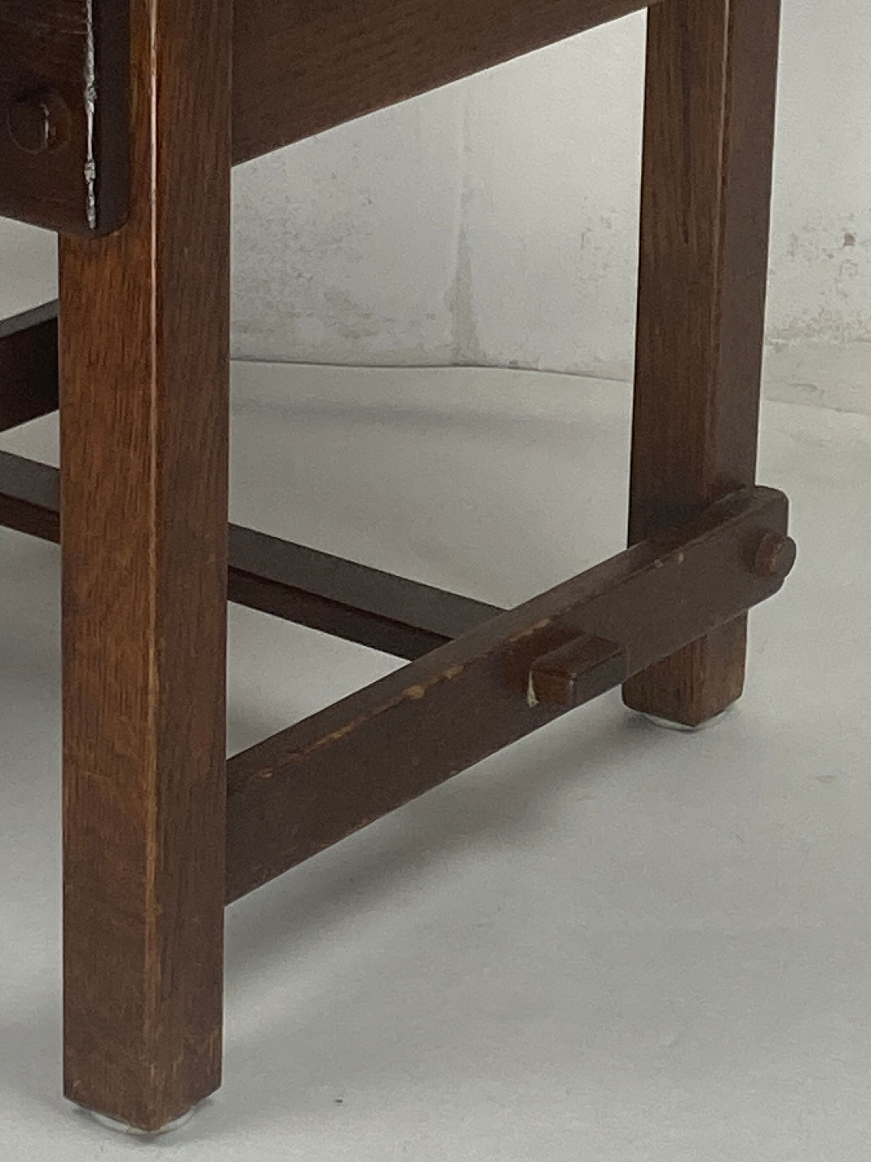 Ensemble de 4 chaises de salle à manger brutalistes en chêne et cuir, années 1960