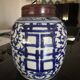 Asian lamp from the early 20th century in blue and white ceramic.