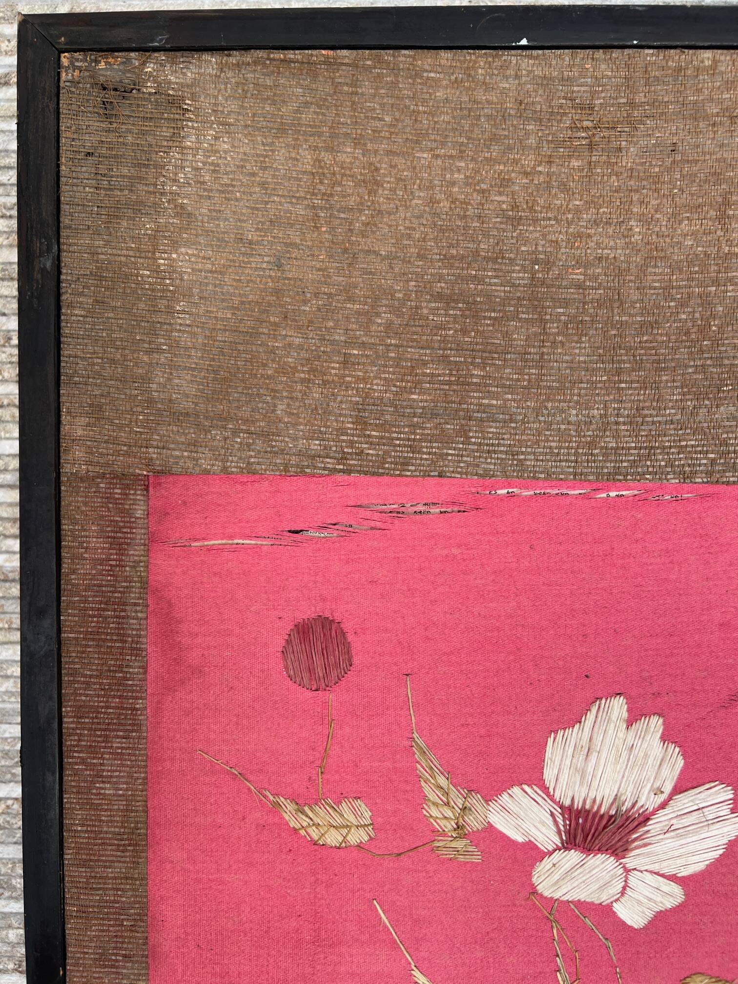 4-panel Japanese screen, 19th century, bird silk embroidery