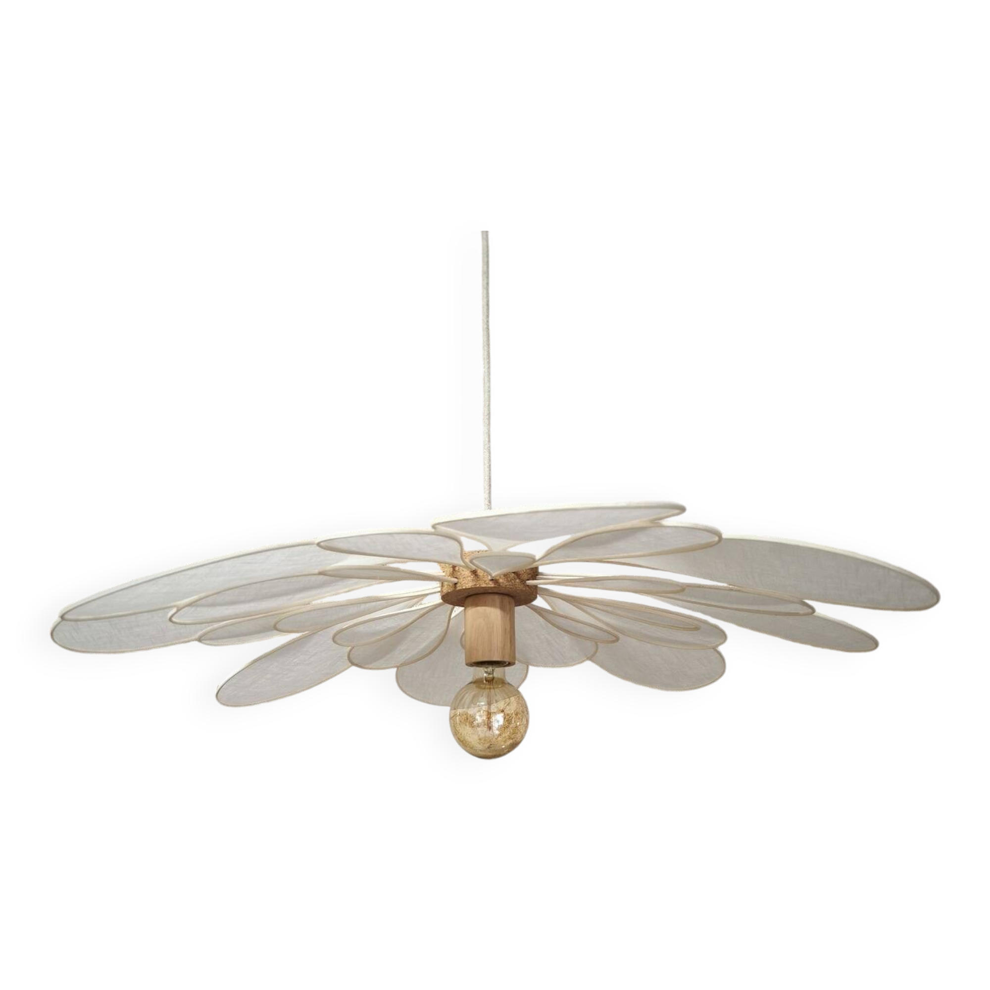 24 petal flower suspension in rattan and white linen