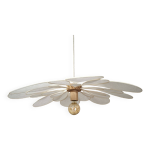 Suspension fleur 24 pétales - rotin blanc