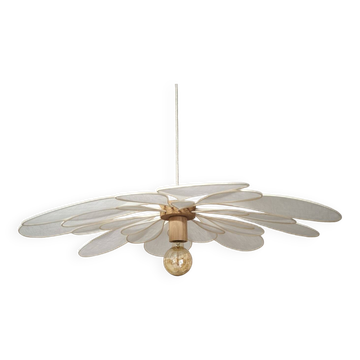 24 petal flower suspension in rattan and white linen