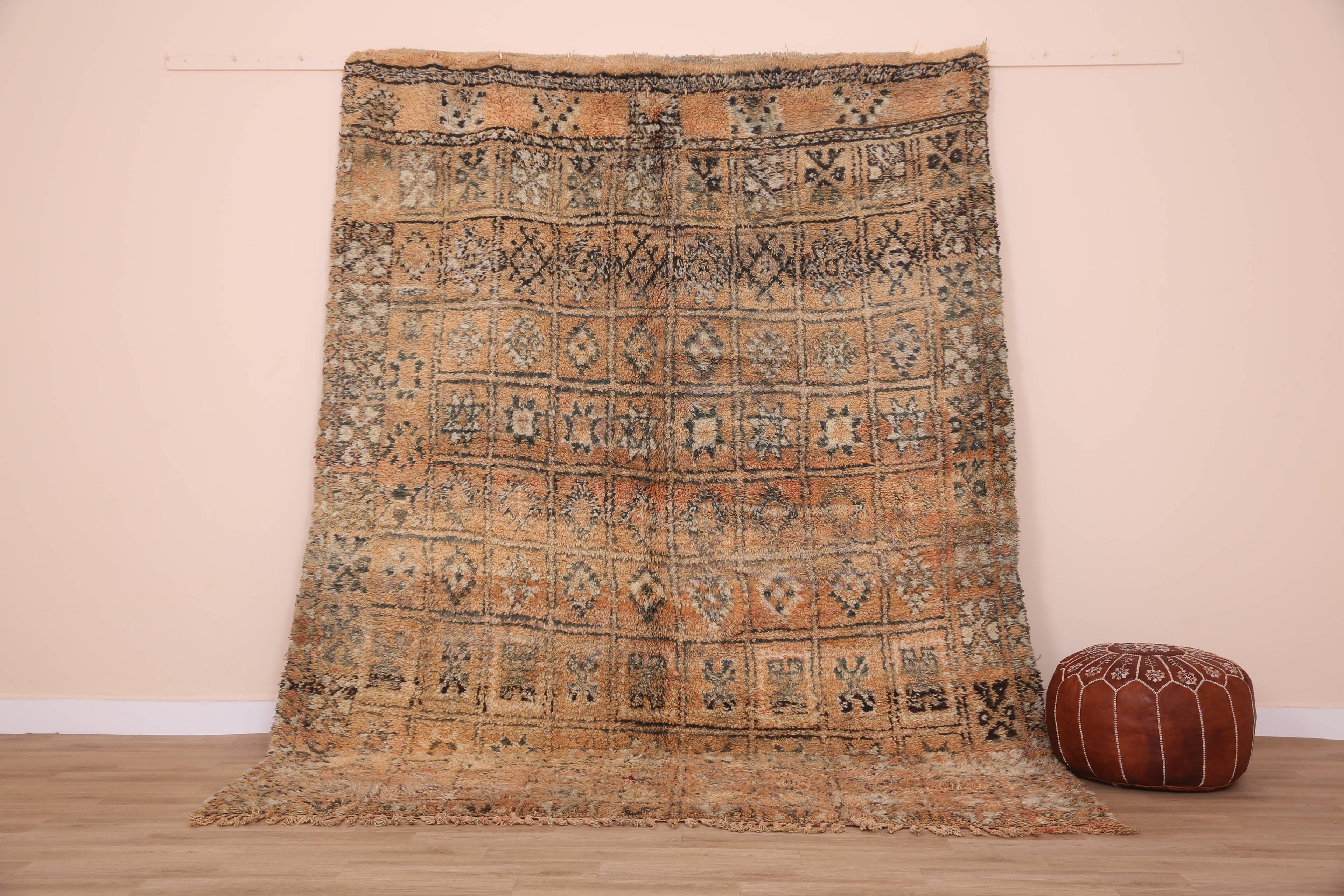 Peach Vintage Moroccan Rug 210 x 270 cm, Berber Wool Rug, Handmade Boho Rug