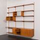 Bibliothèque modulaire à 3 baies Kai Kristiansen en teck avec armoire à porte tambour et étagère de bureau, De