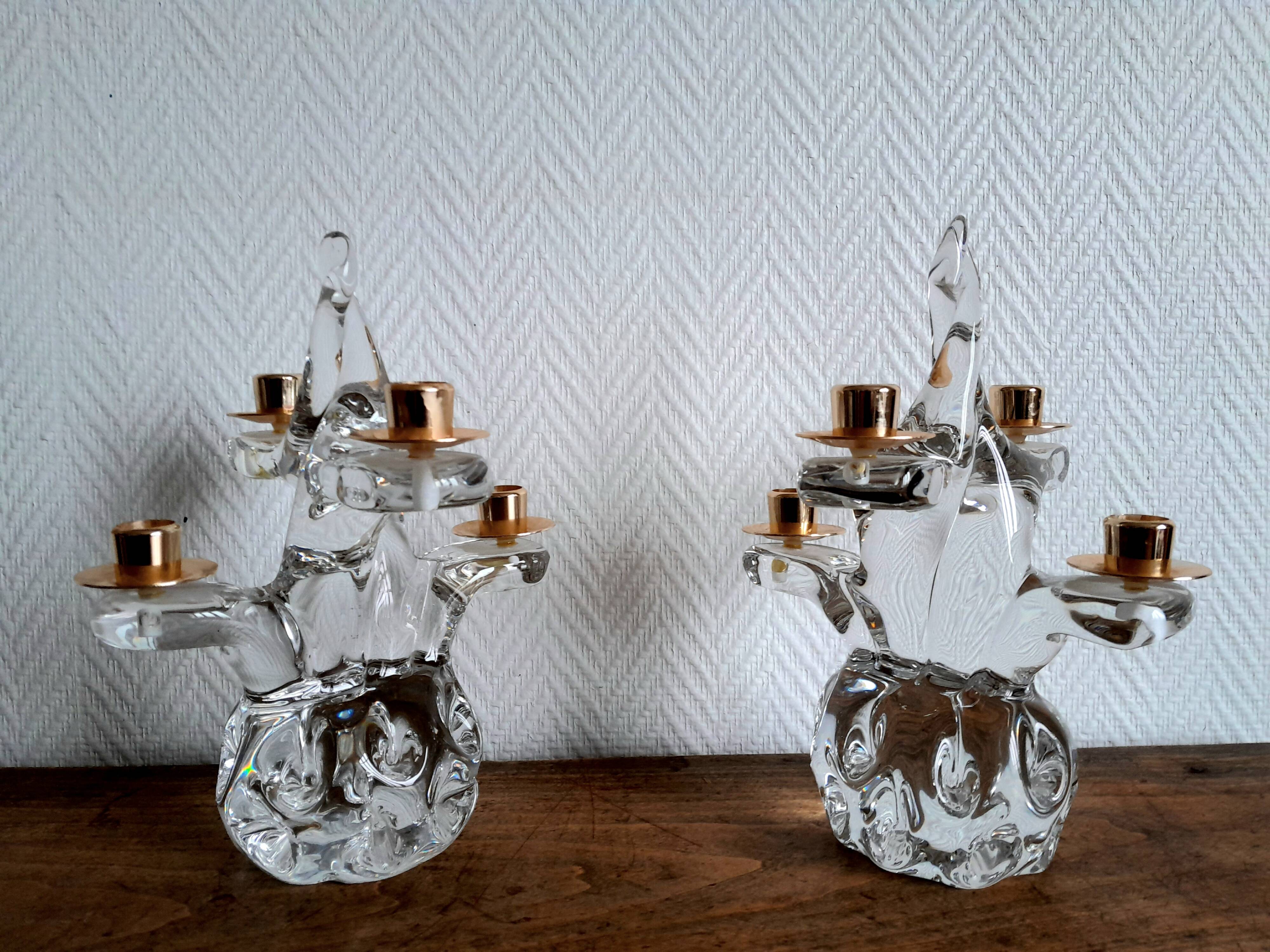 Paire de chandeliers cristal Schneider 1950