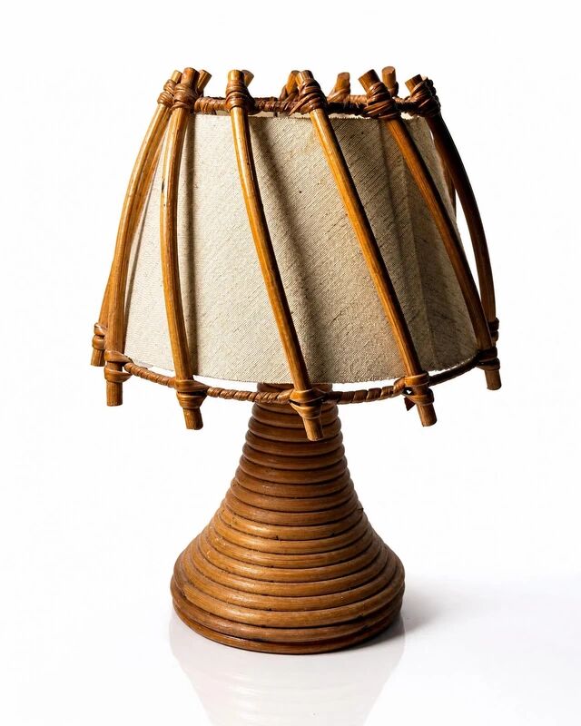 Vintage Louis Sognot table lamp in wicker/bamboo - 1950s/60s