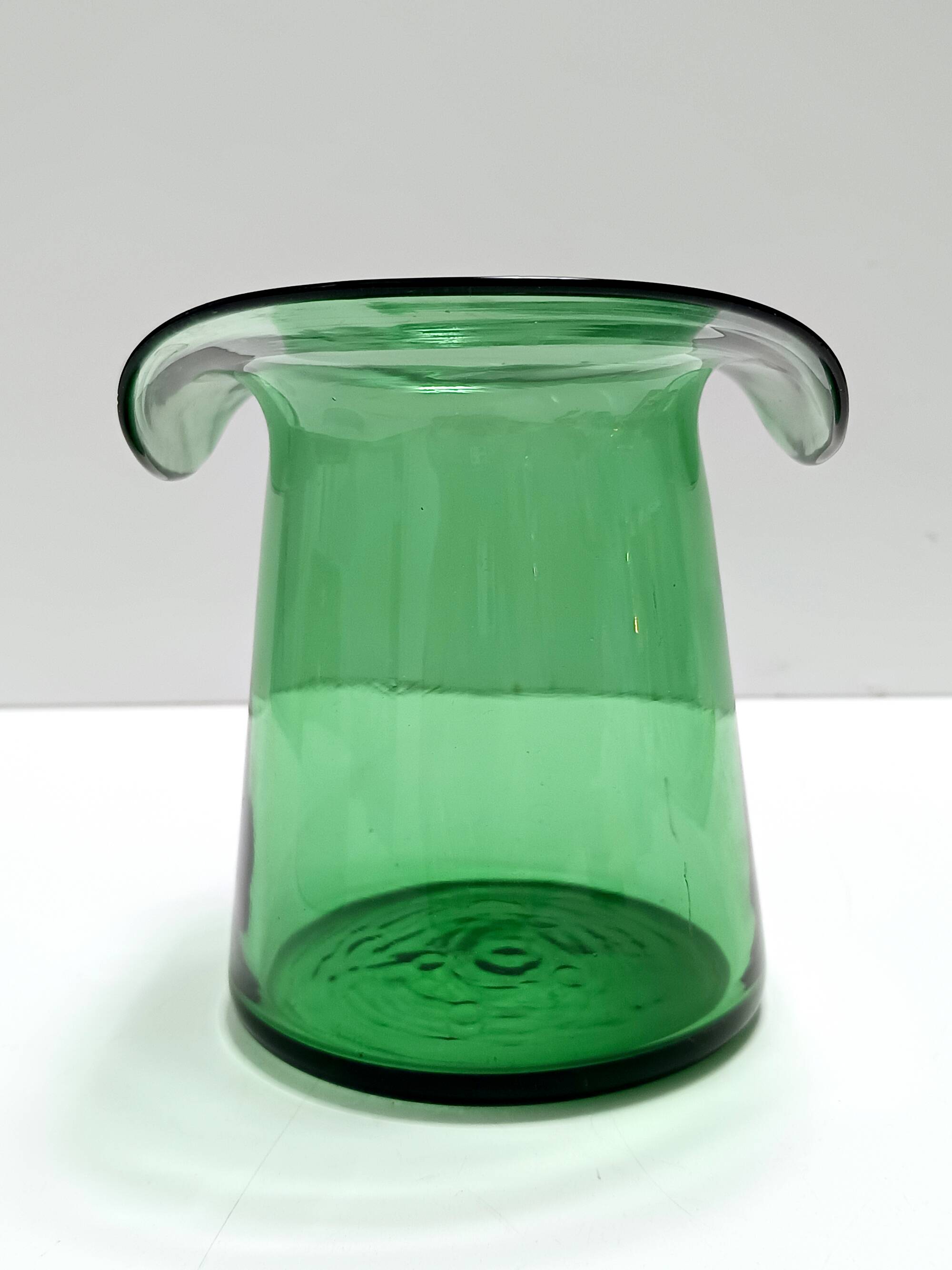 Cylindrical Green Hand-Blown Glass Vase, Empoli, Italy