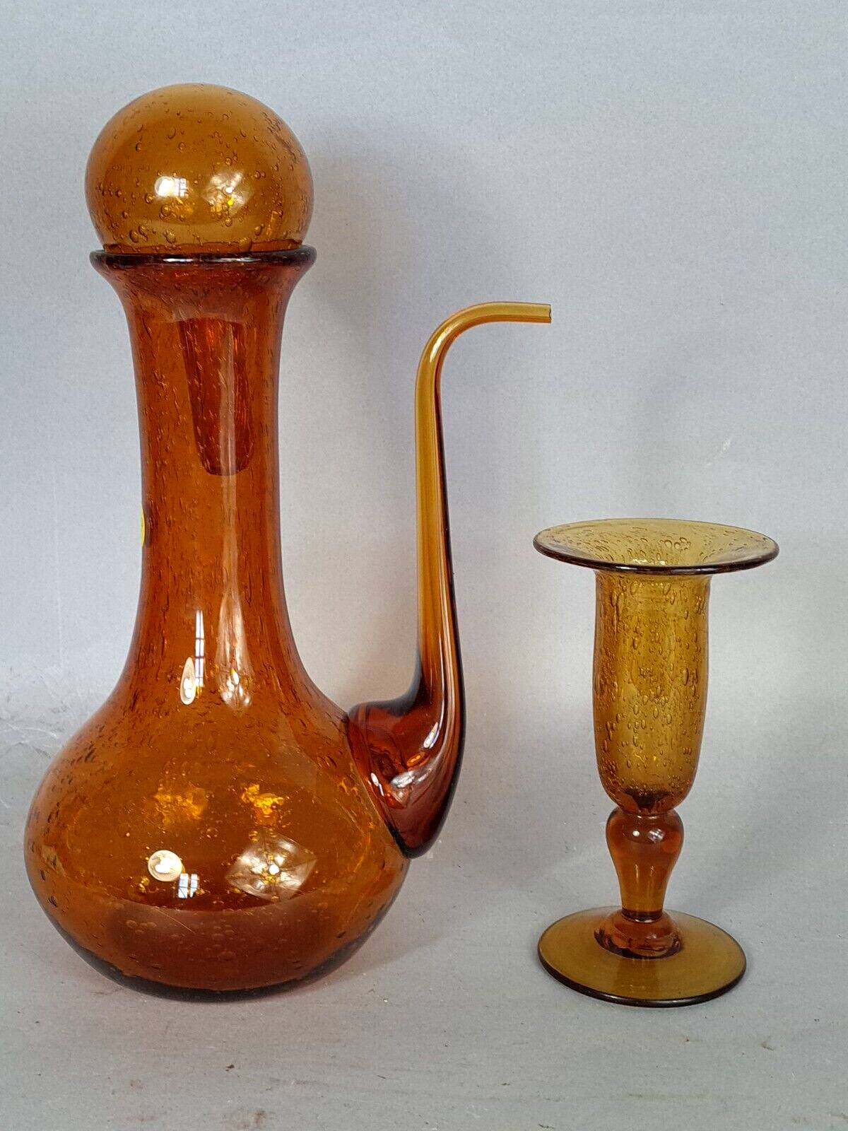 Biot vase & carafe bubble blown glass signed vintage 1960/70 B922