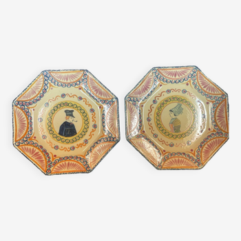 Pair of quimper mesnil val normandie plates 23 x 23 cm