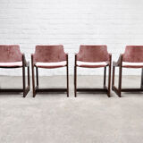 4 chaises de salle à manger en velours italien mi-centrury, années 1960
