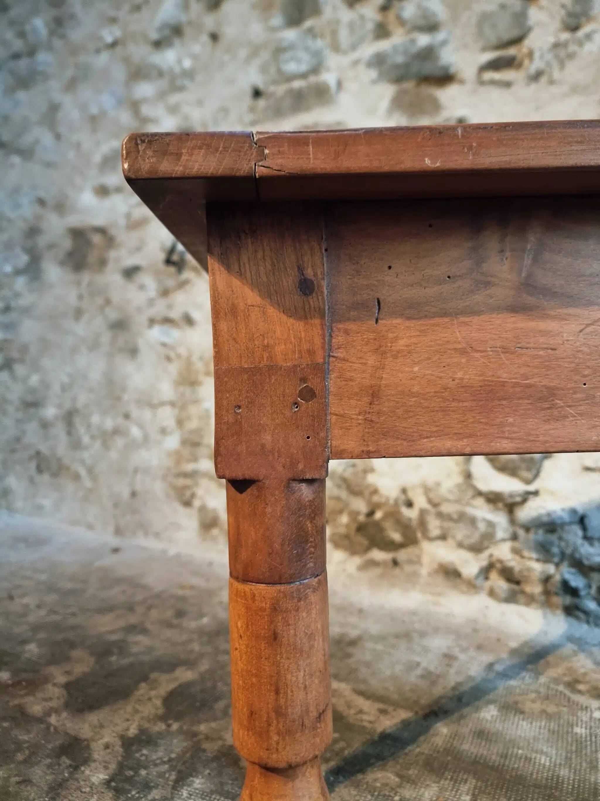 French vintage side table in cherry wood with a drawer.