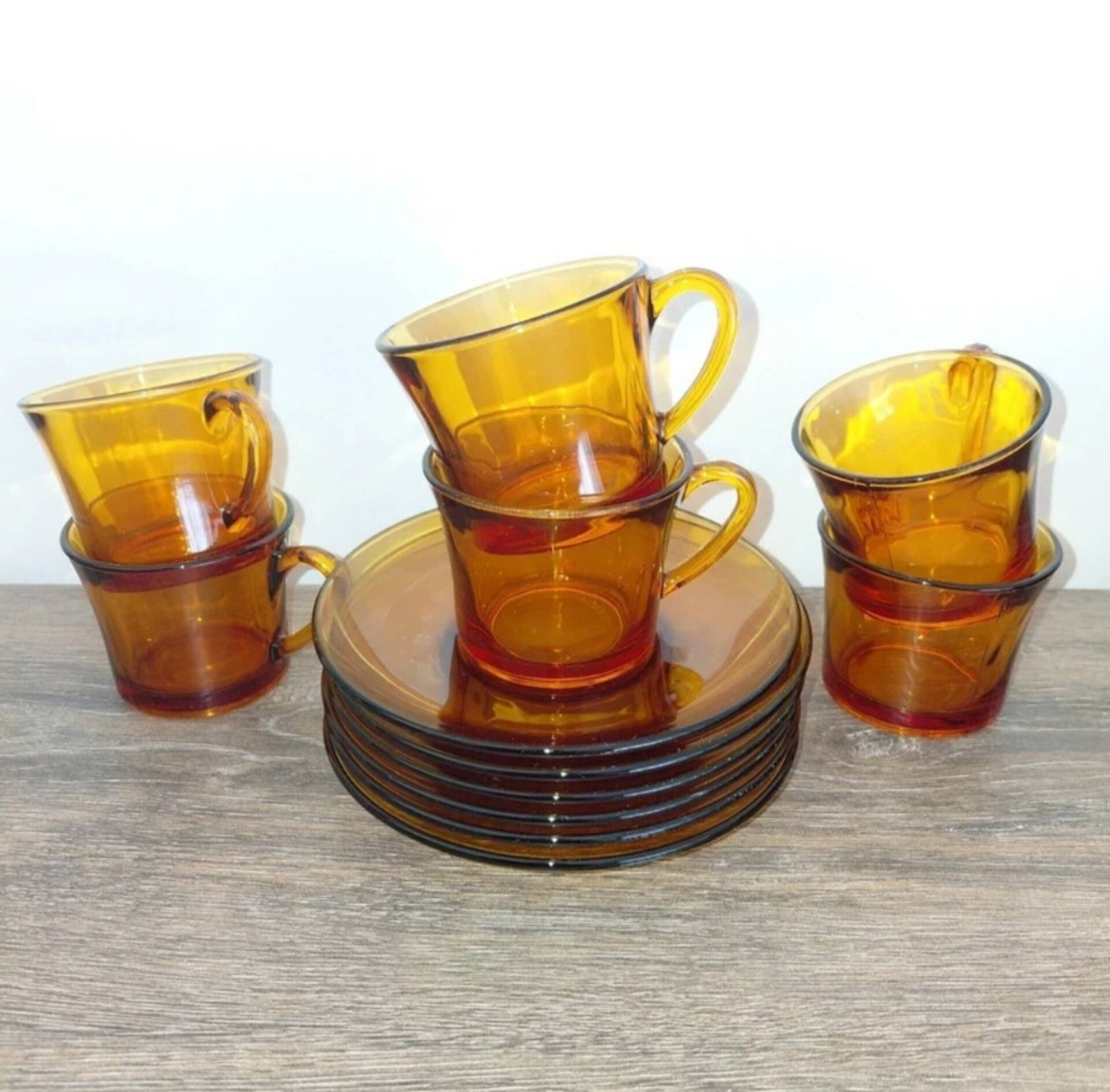 Duralex - 6 tasses et sous tasses verre orange