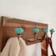 Retro vintage wall coat rack - 4 azure blue ceramic hooks