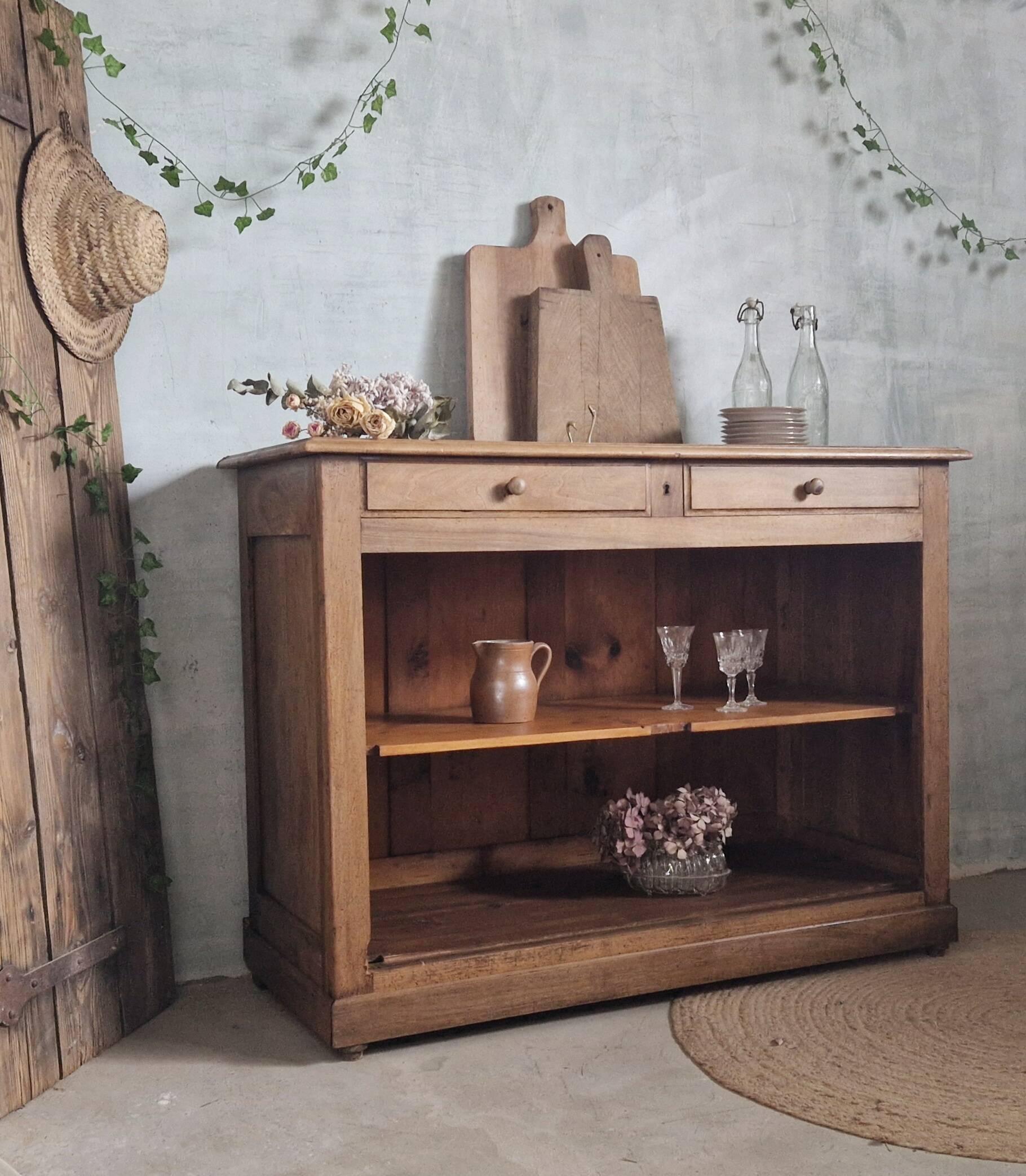 Old open walnut buffet