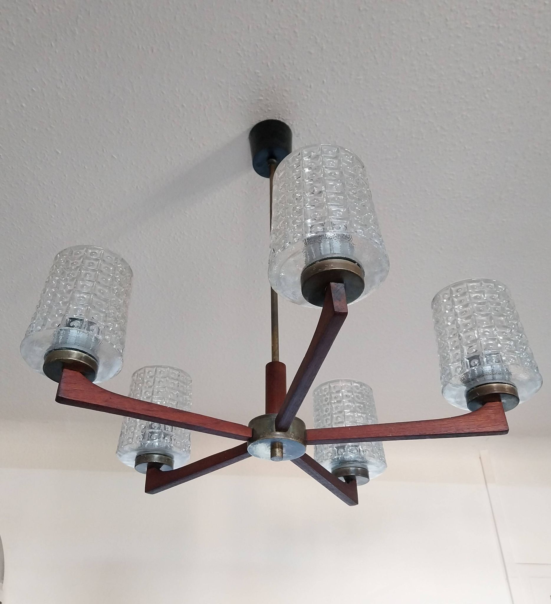 Lustre 5 branches teck et laiton design scandinave