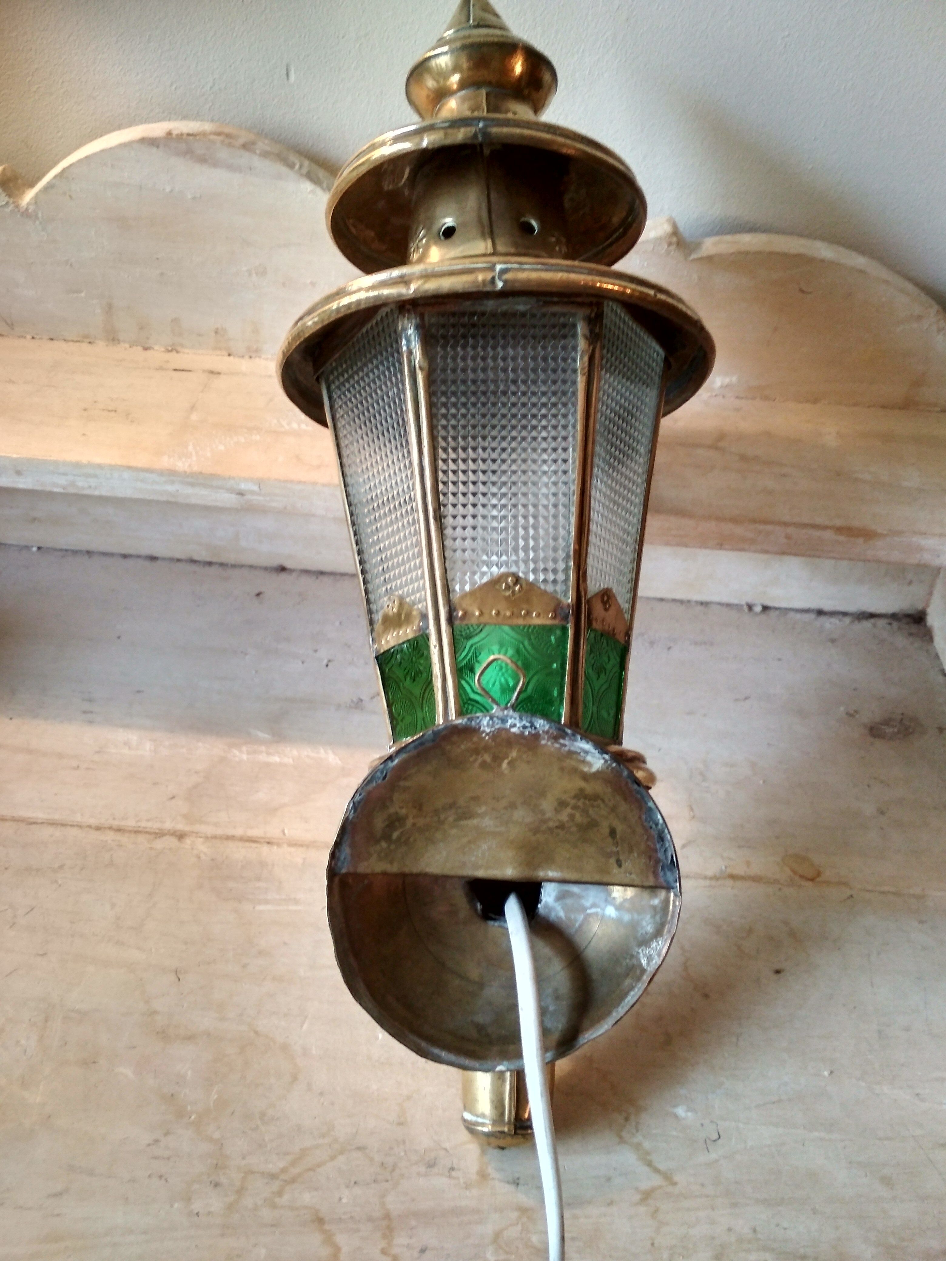 Moroccan lantern wall lamp in brass, glass and colored stained glass windows