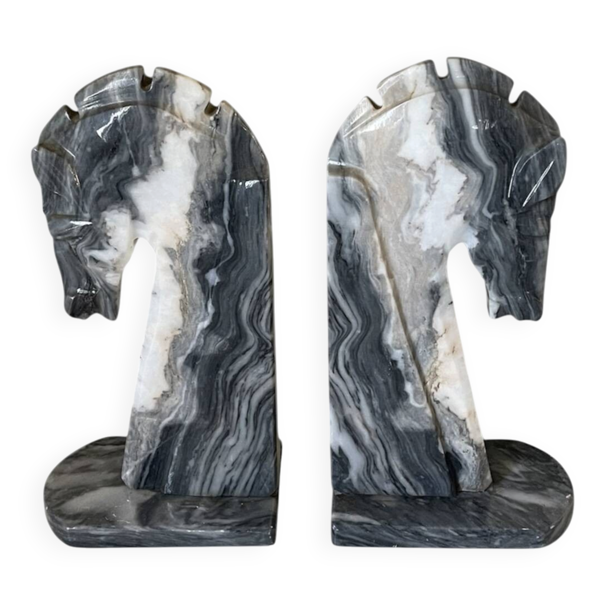 Pair of vintage marble horse head bookends