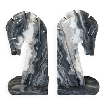 Pair of vintage marble horse head bookends