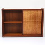 Arne Wahl Iversen Wall Mirror & Shelf Cabinet, Teak & Cane for Brenderup Denmark