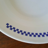 Hollow plates in earthenware Lustucru décor vintage checkerboard blue tiles