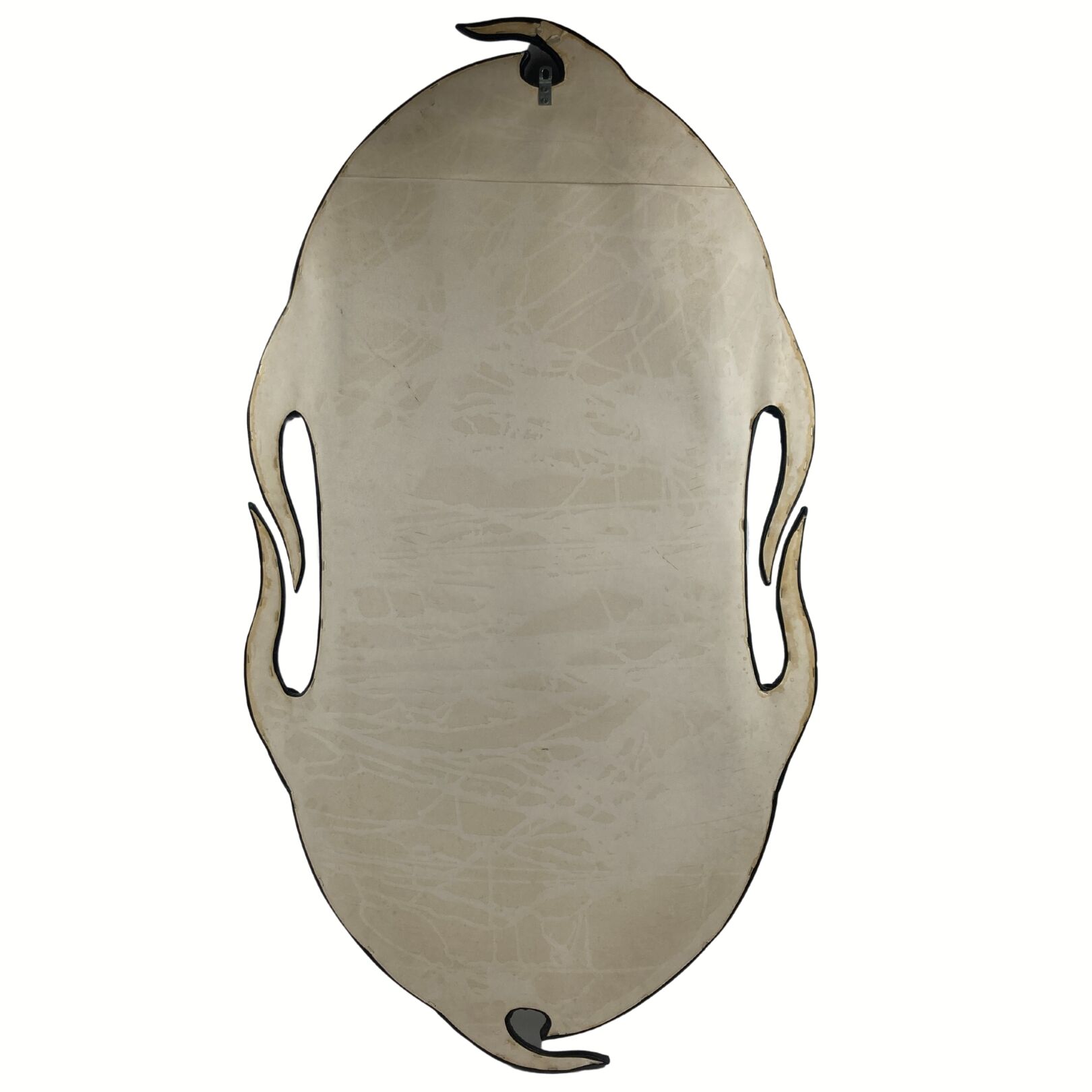 Midcentury wavy "Art Nouveau" leather wrapped mirror