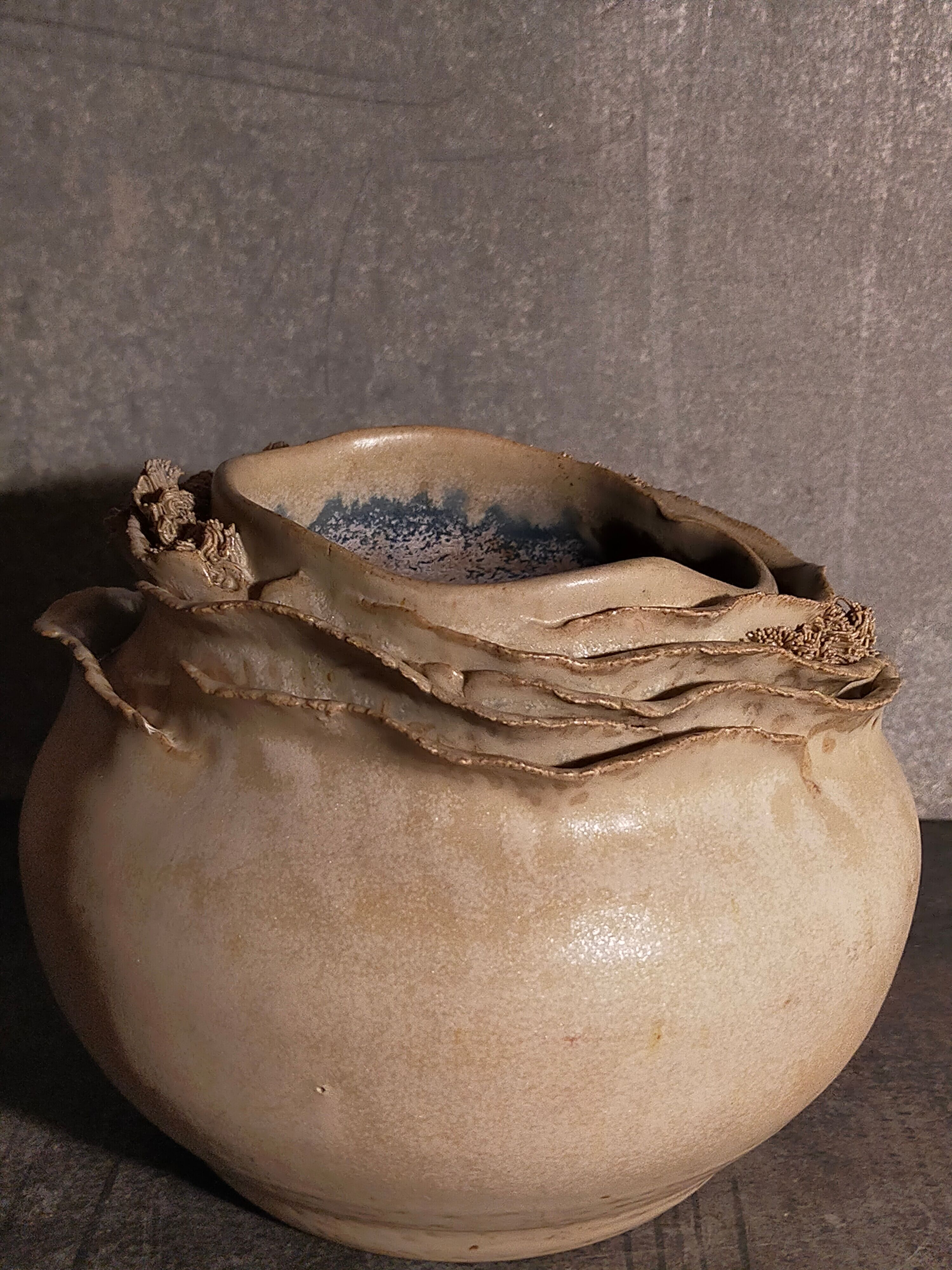 Potter's ball vase "like a flower" vintage glazed ceramic