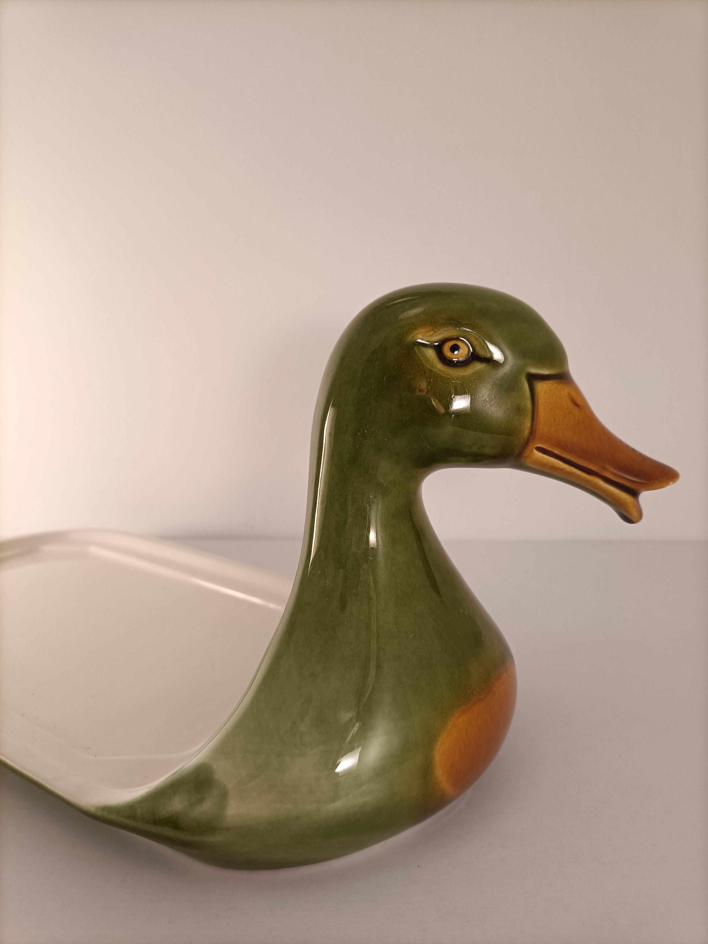 Plat de service fois gras tête canard duck serving dish vintage nöel christmas