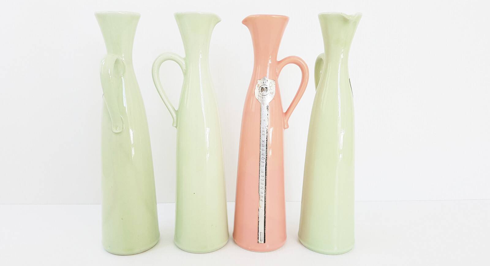 4 bottles ceramic vases cherry brandy georges monin 1950 vintage 50s 5