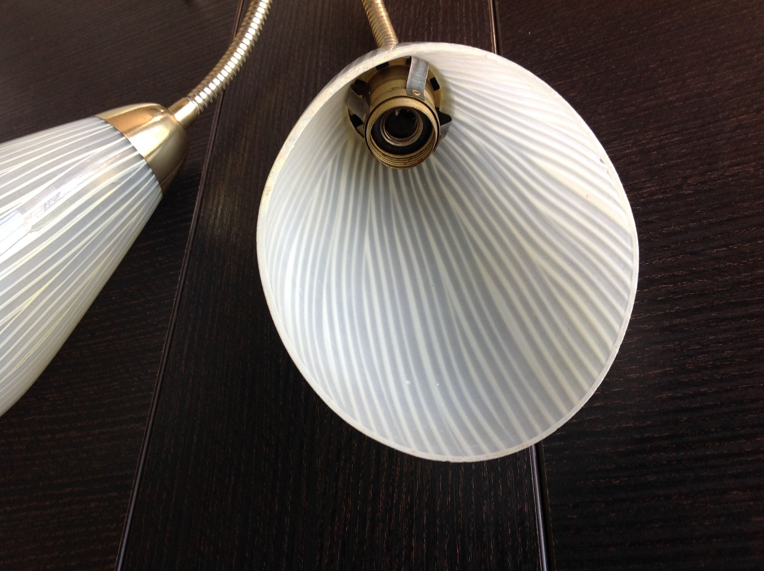 Double fire wall lamp in brass and glass cornet years 50/60