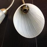 Double fire wall lamp in brass and glass cornet years 50/60