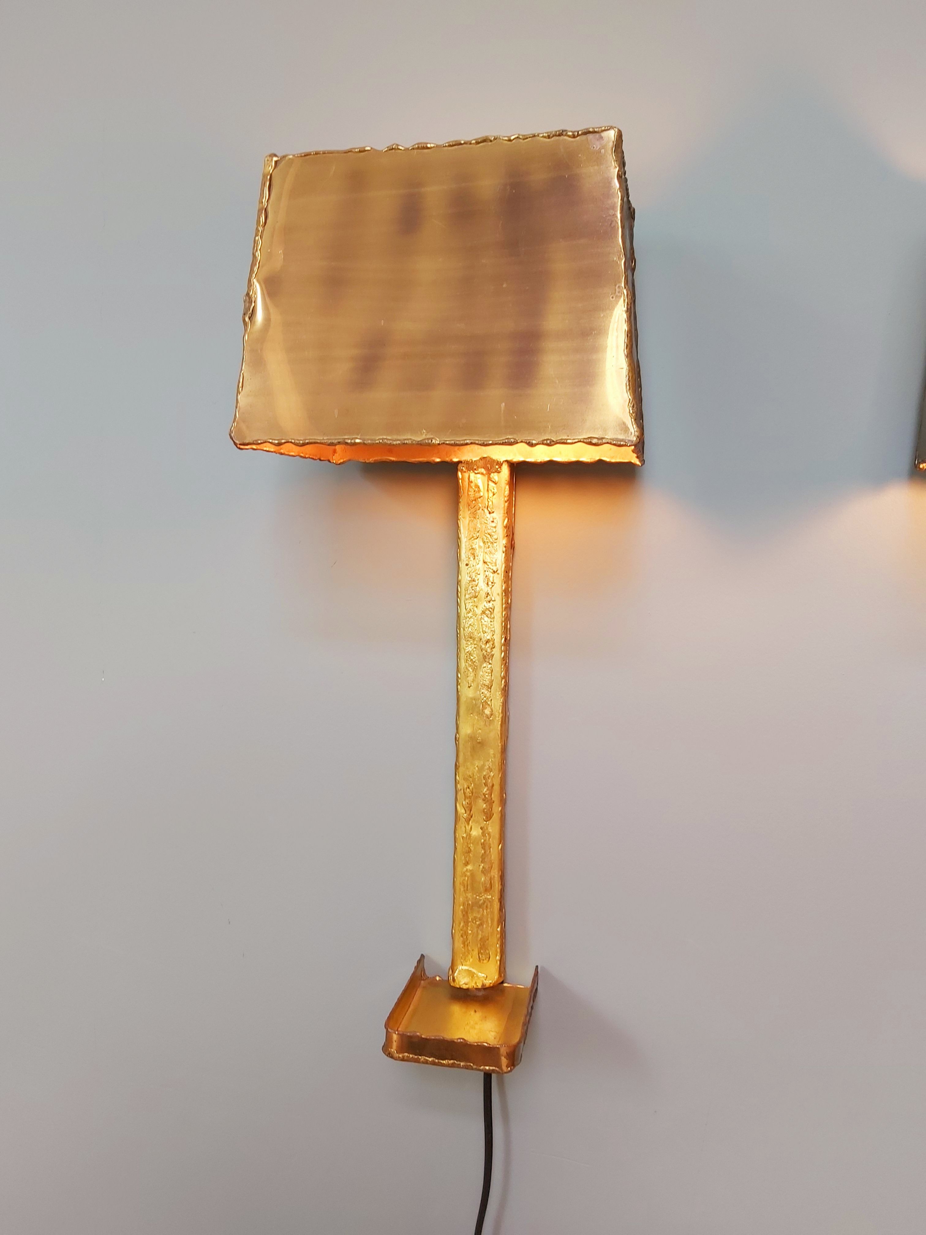 Pair of brass wall lamps, Paul Moerenhout, 70s