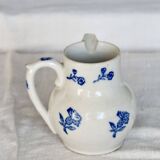 Antique Saint-Uze steel clay pitcher with cobalt blue floral pattern