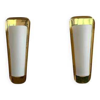 Art Deco Wall Sconces by Vereinigte Werkstätten, Brass & Opaline, 1950