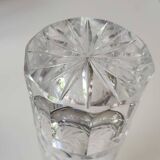 Tubular soliflore vase. In cut crystal. Decorated with frosted leafy motifs. Boho-Chic style. High 20 cm