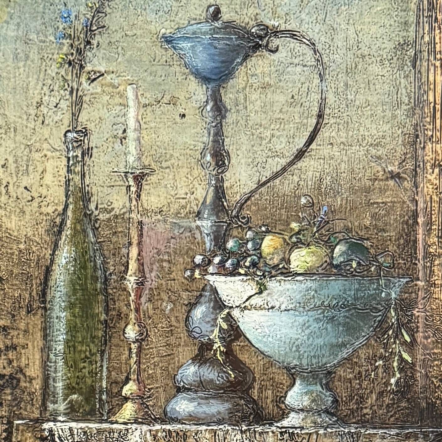Oil on canvas still life with fruits, 20th century by Cambicq.
