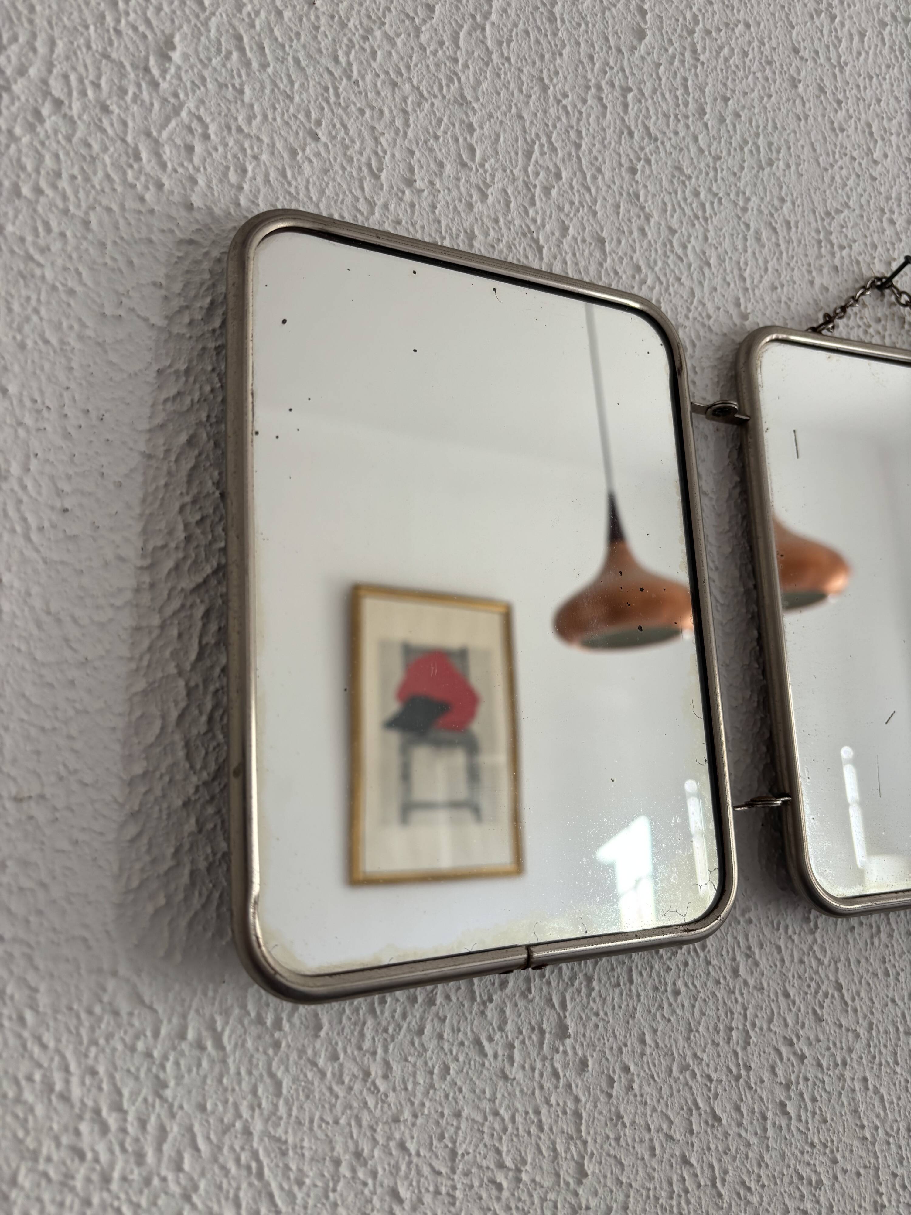 Vintage 1960s triptych mirror barber blue crocodile effect - 20 x