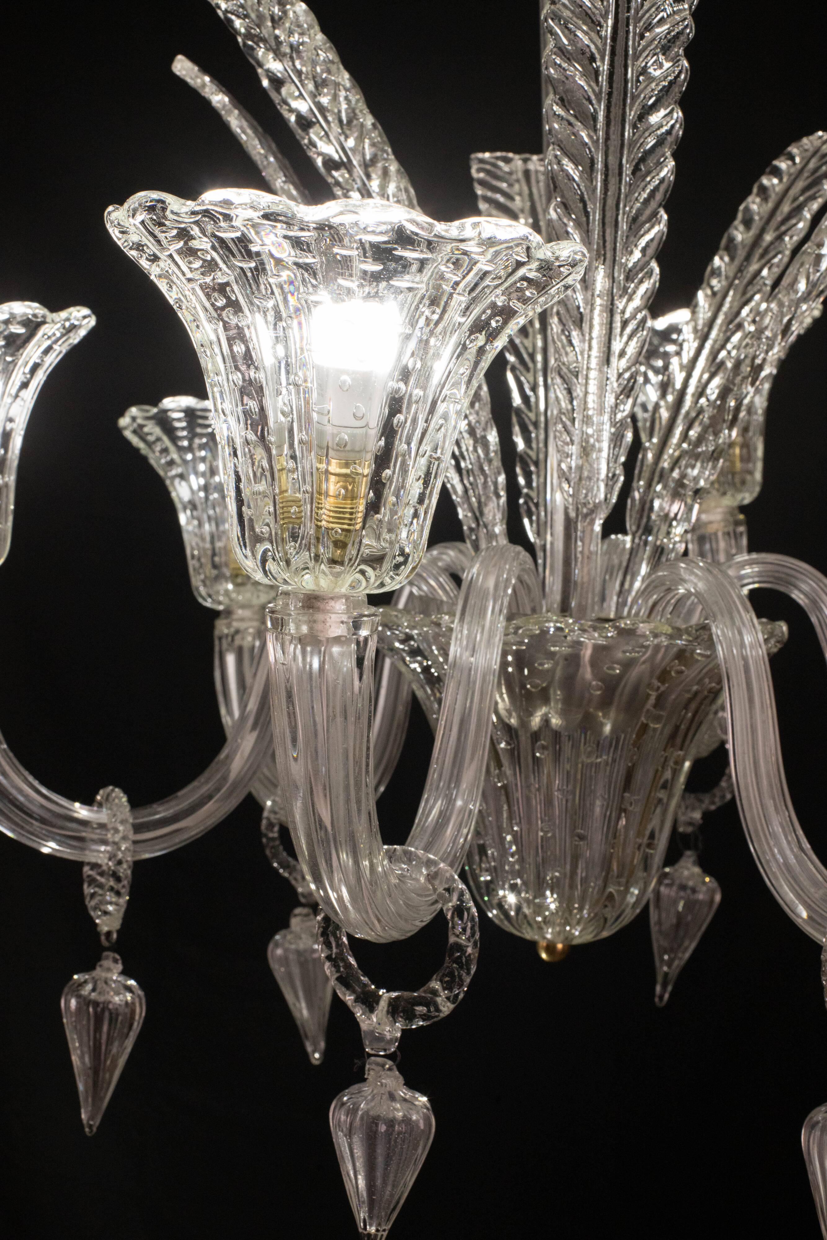 Extraordinary Art Decò Barovier e Toso Chandelier, Murano “Bubble” Glass, 1940s