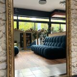 Antique Louis-Philippe fireplace mirror with pediment and beading, 174.5cm