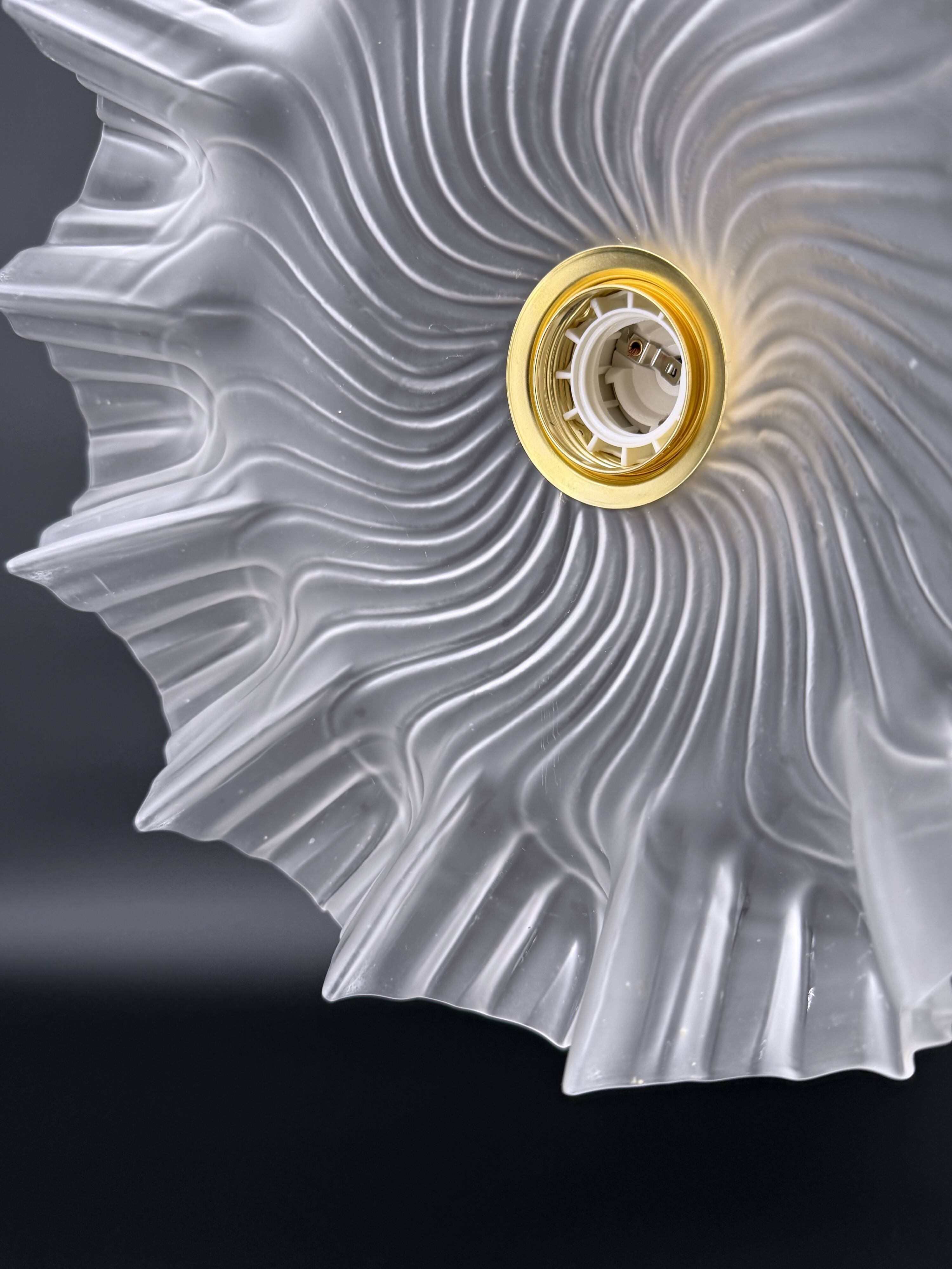 Vintage opalescent molded glass pendant light – draped & serrated shape