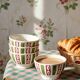 4 coffee bowls made of Badonviller earthenware, Art Deco decor from the vintage 1940s-1950s.