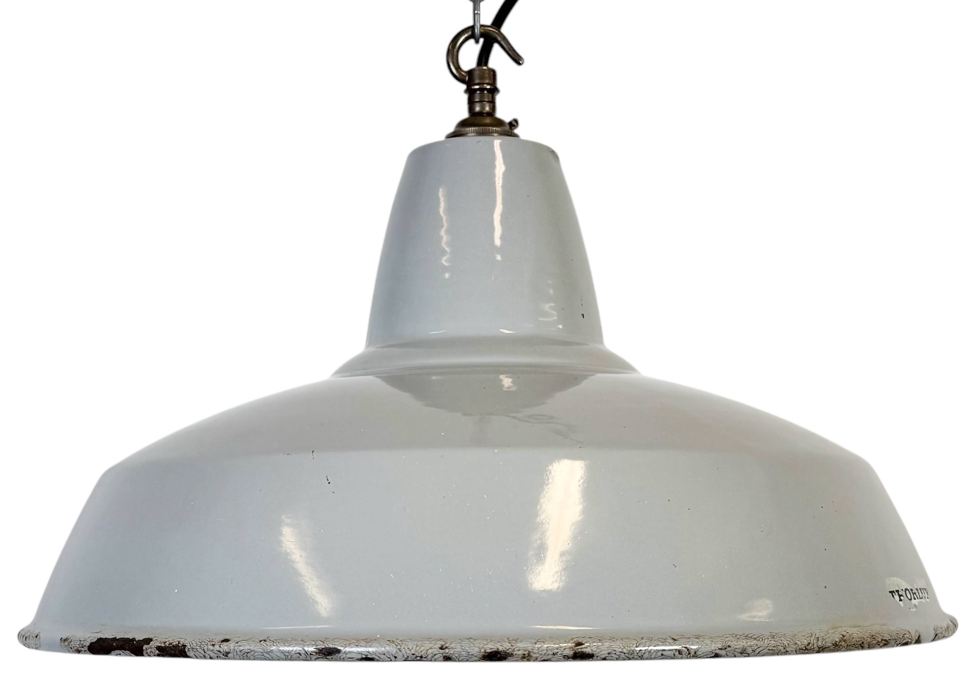 Industrial Grey Enamel Factory Pendant Lamp from Thorlux, 1960s
