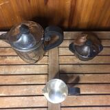 Old art deco coffee tea service silver metal & vintage black wood handles #a591