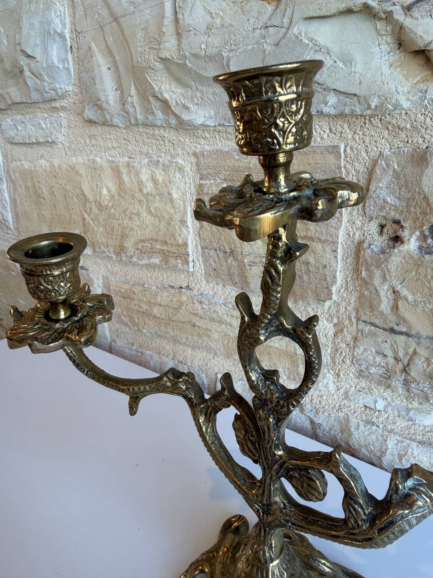 Antique Art Nouveau chandelier in gilded bronze with 3 lights – Vintage candlestick