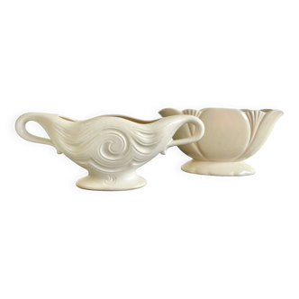 Set of 2 White Mid Century Mantle Vases