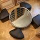 Chrome-plated metal coffee table with 4 vintage nesting poufs