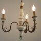 Vintage French 3-Light Chandelier White Wood & Bronzed Effect Metal