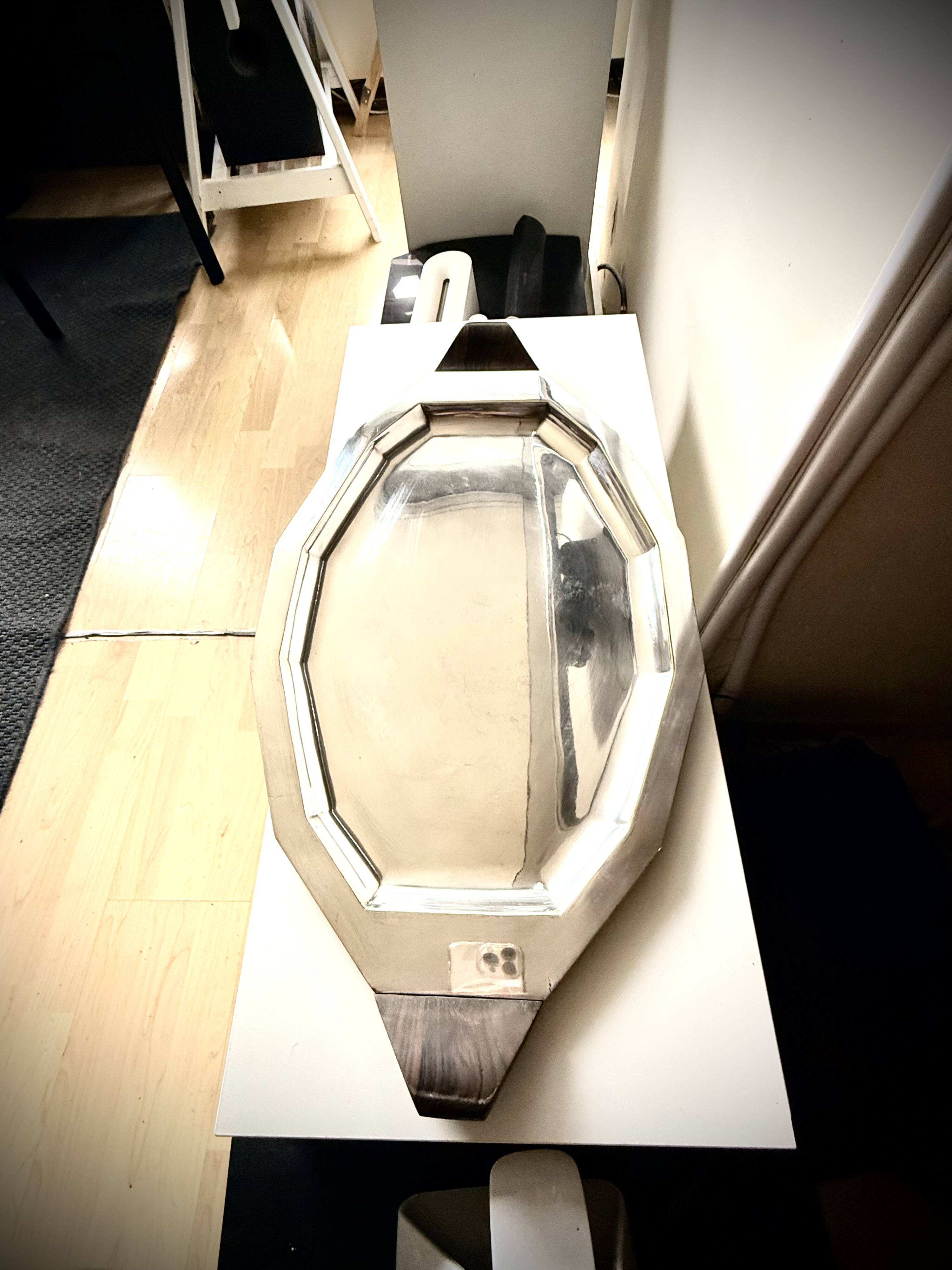 Metal service tray in silver-plated brass