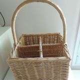 VINTAGE RATTAN BOTTLE HOLDER BASKET