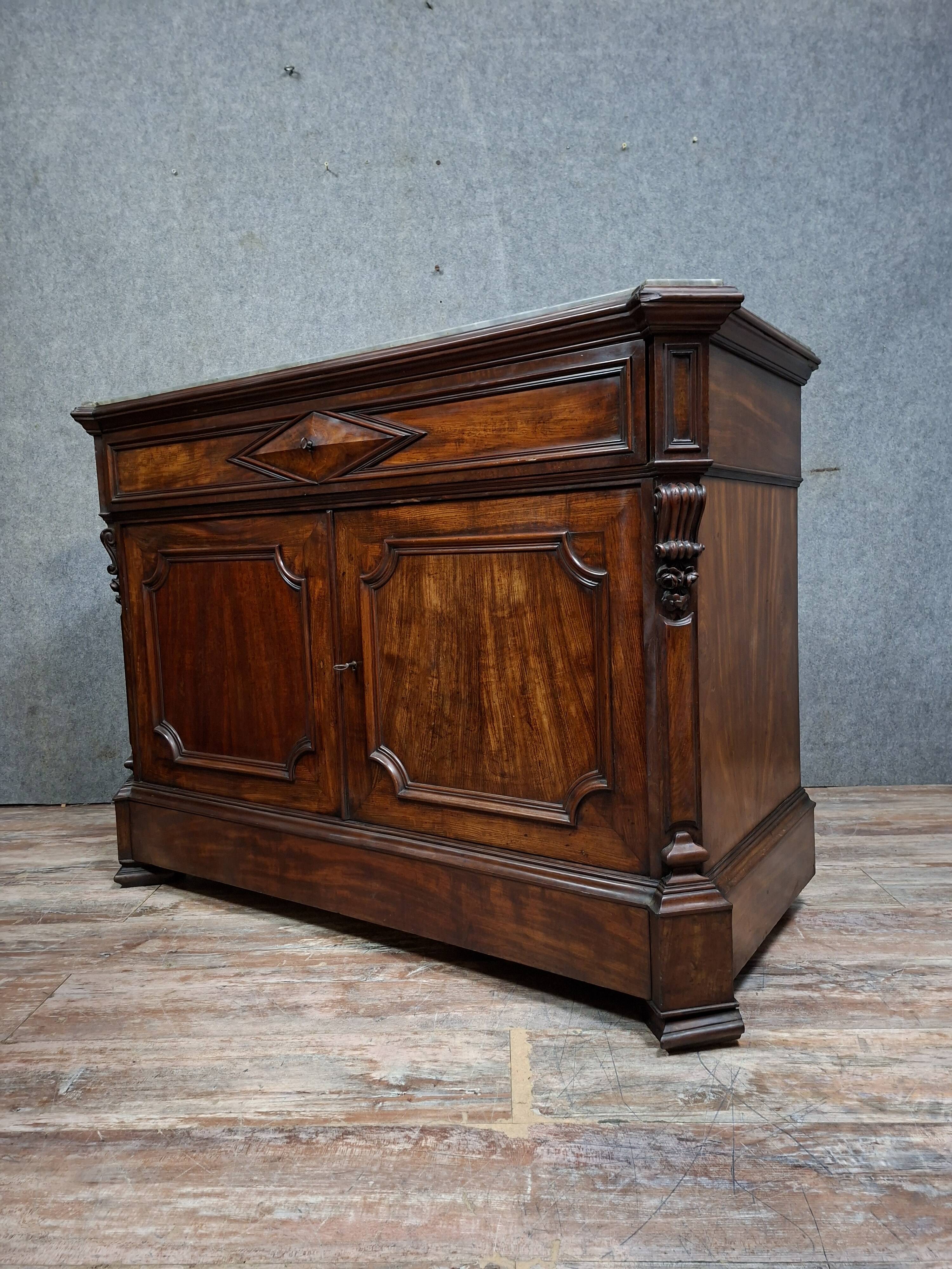 writing desk forming a secretary with a drop-down flap, in mahogany and veneer